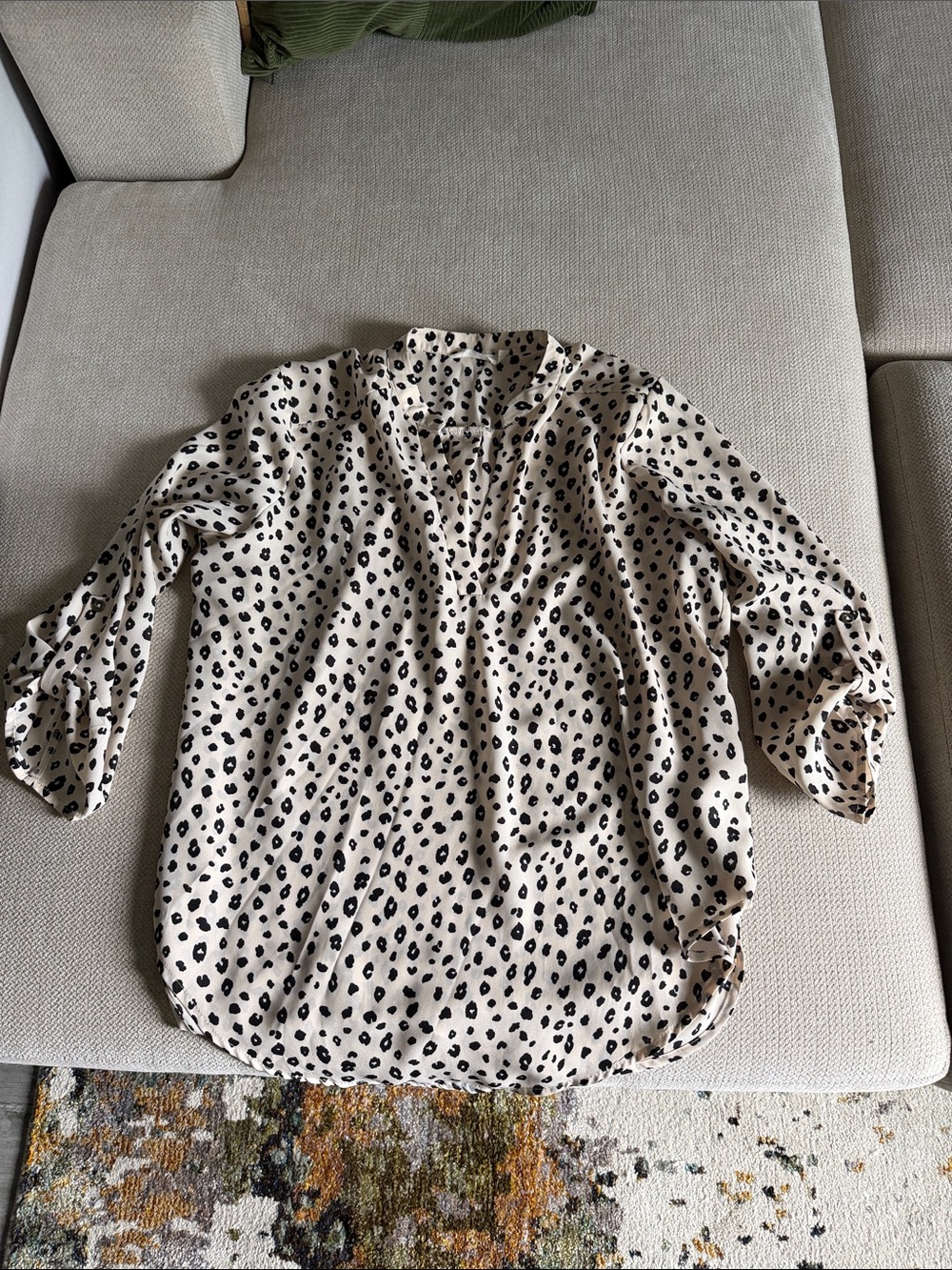 Lush Beige and Black Leopard Print Button-Down Blouse